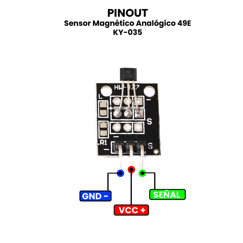 Módulo Sensor de Efecto Hall Analógico KY-035 (Lineal SS49E) Módulo Sensor de Efecto Hall Analógico KY-035 (Lineal SS49E) - Imagen 2
