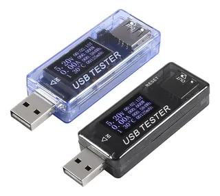 Tester USB 8 en 1 mostrando su pantalla digital con lecturas de voltaje y corriente, ideal para medición y diagnóstico de dispositivos electrónicos USB.