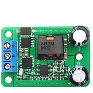 Módulo convertidor 40057 mostrando sus componentes electrónicos y terminales de conexión, ideal para regulación de voltaje en proyectos electrónicos.