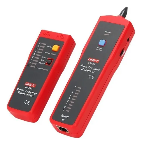 Rastreador de Cables y Líneas UNI-T UT682 dispositivo portátil con transmisor y receptor utilizado para identificar y rastrear cables en redes, telefonía y sistemas eléctricos.