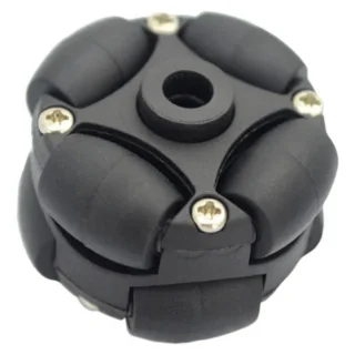 rueda omnidireccional de 38mm mostrando sus rodillos laterales, diseñada para permitir movimiento multidireccional en robots holonómicos.