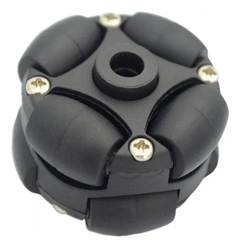 Rueda Omnidireccional de 38mm (1.5") para Robótica Holonómica rueda omnidireccional de 38mm mostrando sus rodillos laterales, diseñada para permitir movimiento multidireccional en robots holonómicos.