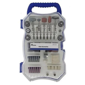 Kit de Accesorios para Herramienta Rotativa (Motor Tool) de 82 Piezas un conjunto completo de accesorios organizados en estuche para realizar múltiples tareas con herramientas rotativas en trabajos de precisión y bricolaje.