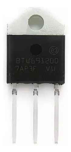 Transistor Tiristor SCR BTW69-1200 1200V 50A Tiristor SCR BTW69-1200 de 1200V y 50A en encapsulado TOP3 aislado para control de potencia industrial y relés de estado sólido.