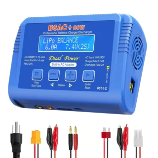 Cargador y balanceador IMAX B6 AC de 80W con fuente incorporada para baterías LiPo, Li-ion, LiFe, NiMH y NiCd.