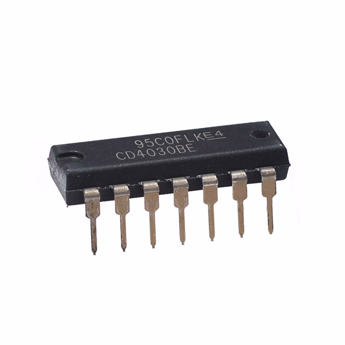 Compuerta XOR Cuádruple CD4030 CMOS DIP-14 Circuito integrado CD4030 con cuatro compuertas XOR de dos entradas en encapsulado DIP-14.