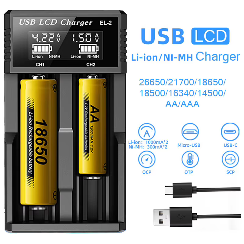 Cargador Inteligente de Baterías LCD USB para 18650 y AA/AAA Cargador Inteligente de Baterías LCD USB para 18650 y AA/AAA - Imagen 2