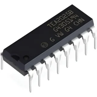 Circuito integrado TEA2025 amplificador de audio estéreo Clase AB en encapsulado PowerDIP-16.